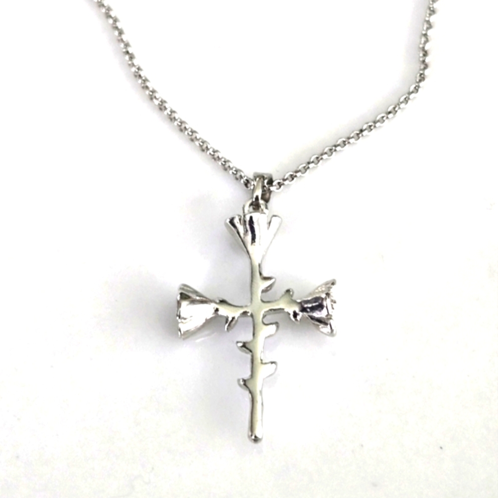 Silvertone Rose Cross Necklace Gothic Floral Religious Pendant